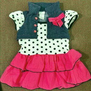 Sweet Heart Rose Toddler Girl Dress 2T Polka Dot Denim Vest Pink Layered Skirt